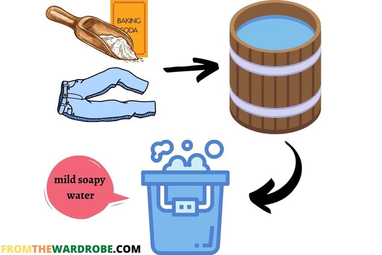 Soak jeans into baking soda and soapy water