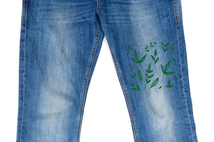 jeans with green pattern drawn by sharpie