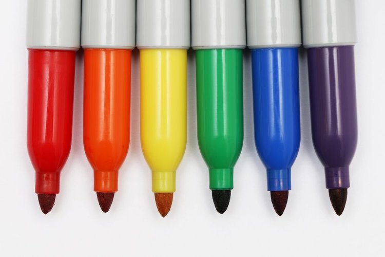 red, orange, yellow, green, blue, and purple sharpie markers