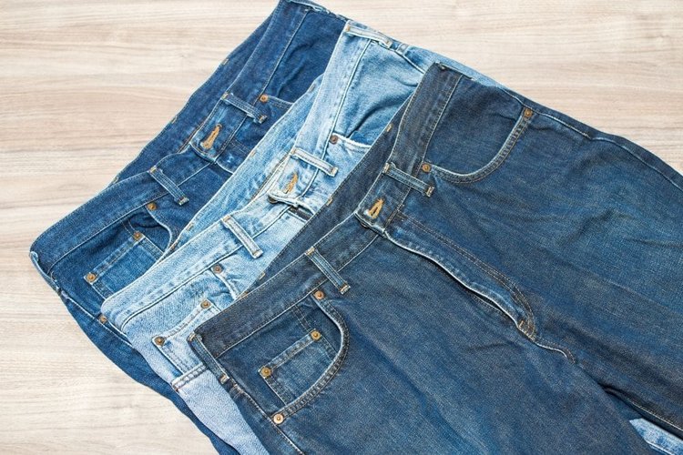 three low quality jeans