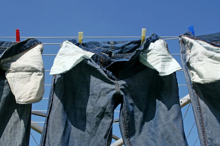 hang jeans in the sunlight