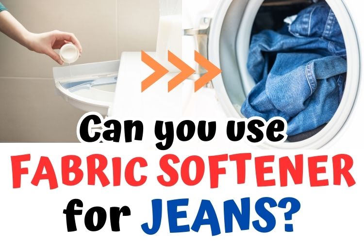 a woman puts fabric softener in washing machine for washing jeans
