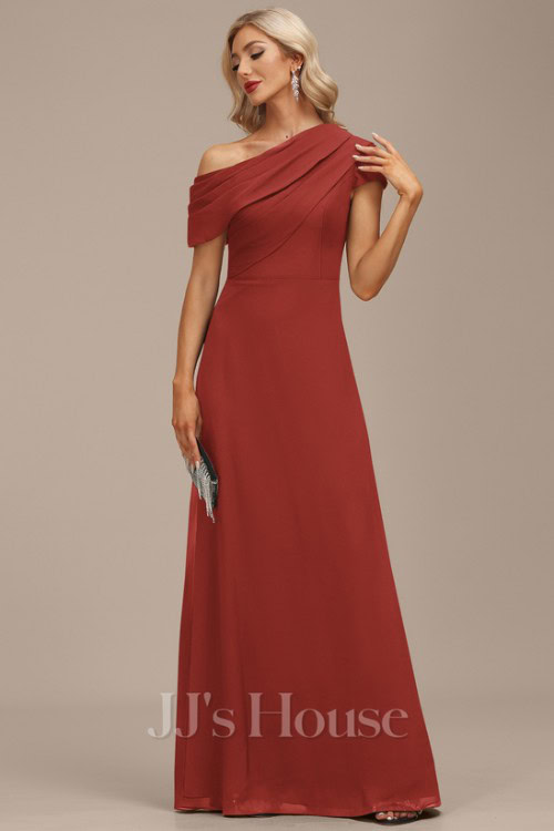 A-line Asymmetrical Floor-Length Chiffon Evening Dress With Pleated