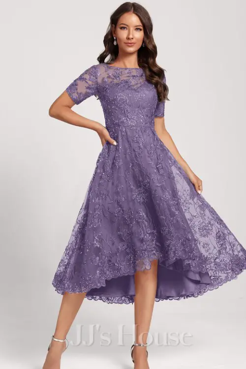 A-line Scoop Asymmetrical Sequin Lace Cocktail Dress With Sequins