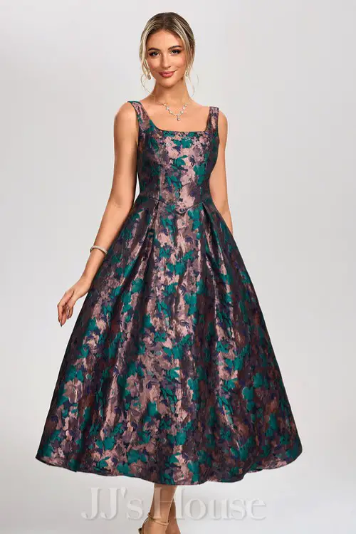A-line Square Tea-Length Jacquard Cocktail Dress