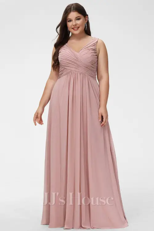 A-line V-Neck Floor-Length Chiffon Bridesmaid Dress With Pleated