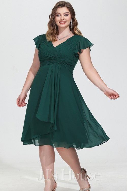 A-line V-Neck Knee-Length Chiffon Cocktail Dress
