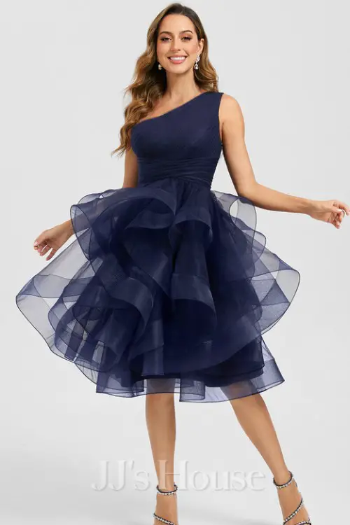 Ball-Gown_Princess One Shoulder Knee-Length Tulle Cocktail Dress With Ruffle