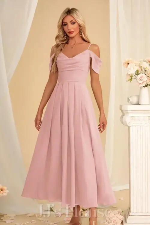 Pleated V-Neck Sleeveless A-line Charmeuse Maxi Dress