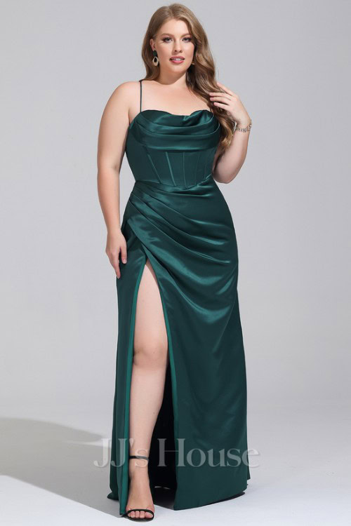 Sheath_Column Sweetheart Floor-Length Satin Prom Dresses