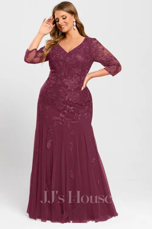 TrumpetMermaid V-Neck Floor-Length Tulle Lace Evening Dress With Sequins