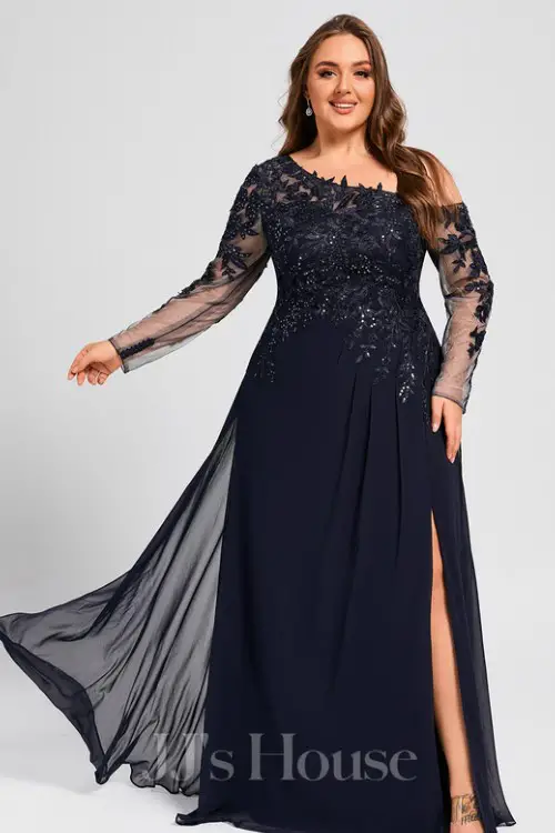 Trumpet_Mermaid Illusion Asymmetrical Floor-Length Lace Chiffon Evening Dress With Overskirt Sequins