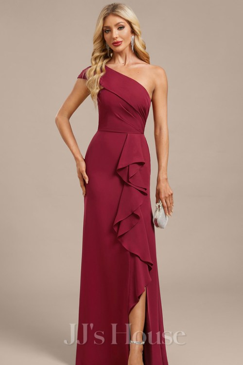 Trumpet_Mermaid One Shoulder Floor-Length Chiffon Evening Dress With Cascading Ruffles