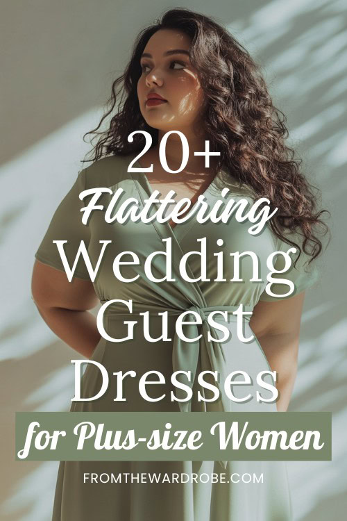 a plus size woman wears a light green wedding guest dress