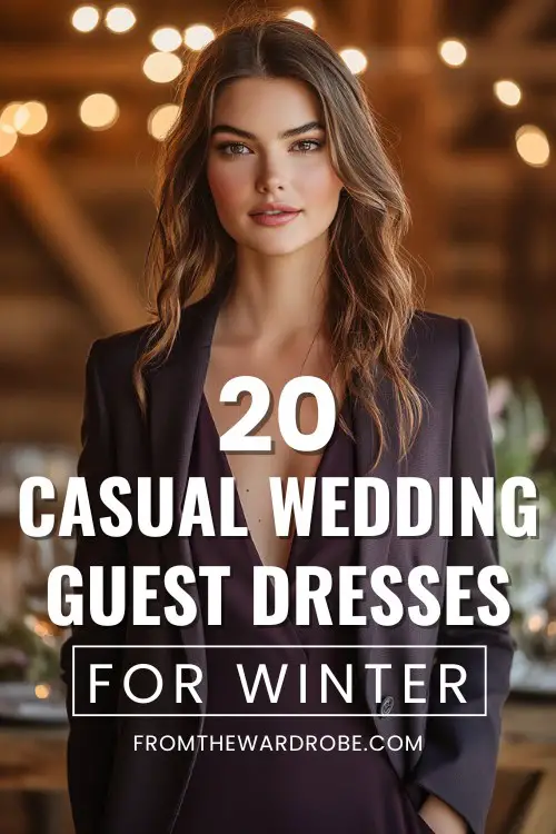 a woman wears a casual plum wedding guest dress for winter