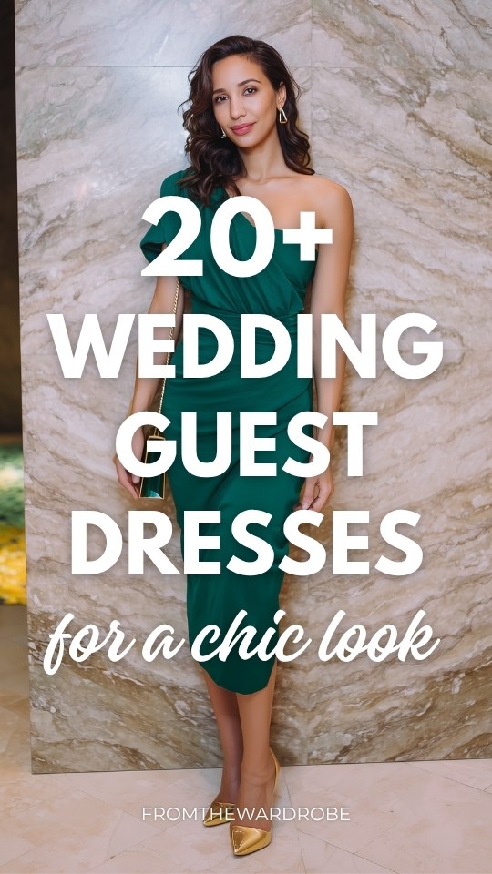 a woman wears a green one shoulder midi dress with gold heels