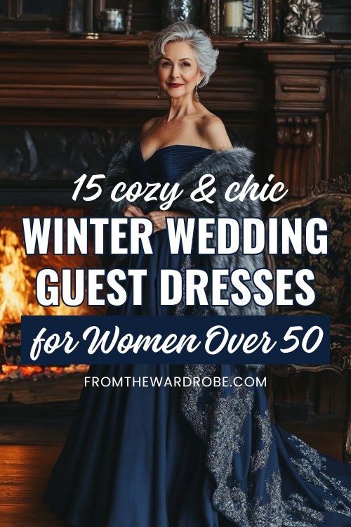 a woman wears a navy long dress with a fur coat for winter weddings