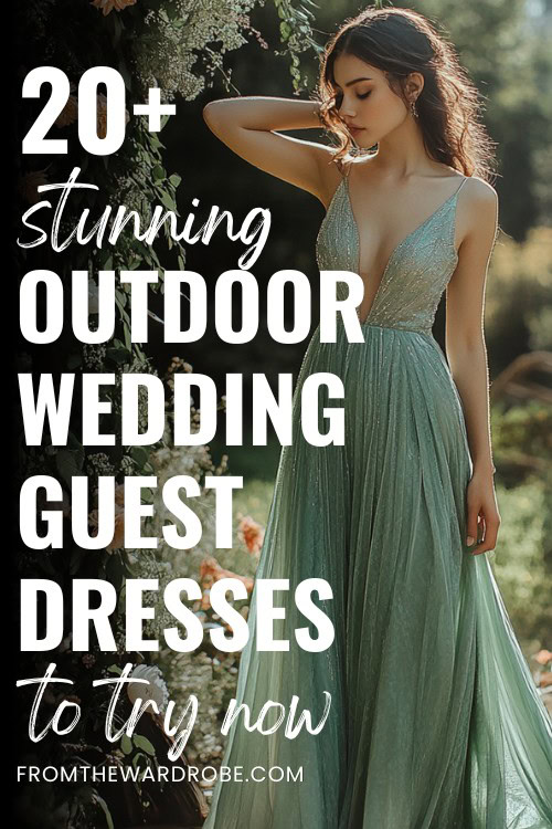 a woman wears a wedding guest dress for outdoor wedding