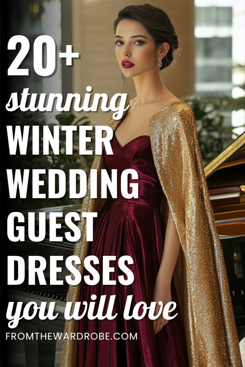 a woman wears a winter wedding guest dress