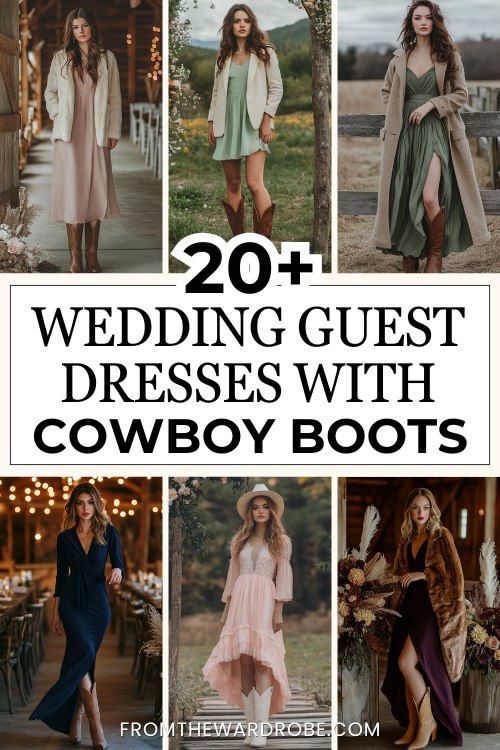 women wear wedding guest dresses with cowboy boots