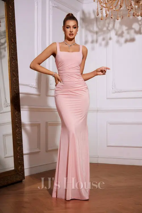 Appliques Lace Square Sleeveless Trumpet_Mermaid Jersey Maxi Dress