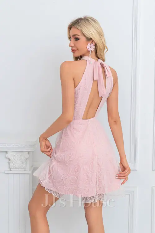 Halter Sleeveless A-line Tulle Mini Dress