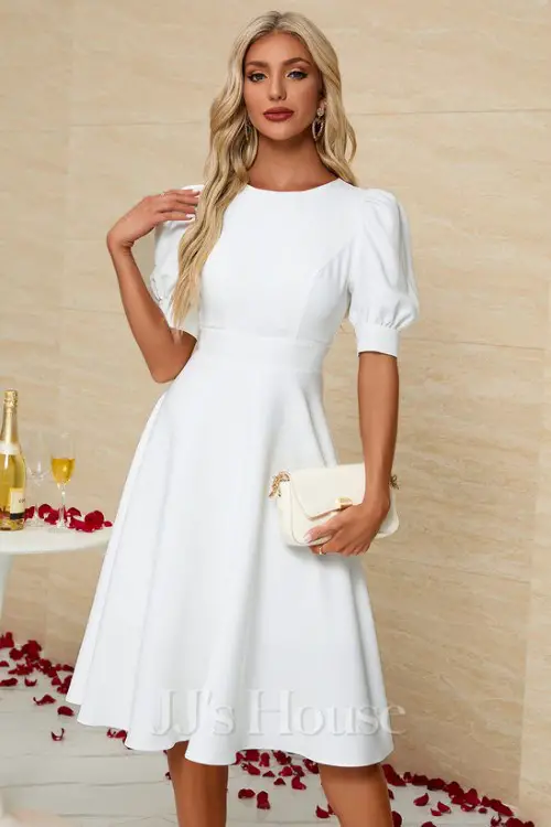 Scoop Short Sleeve A-line Stretch Crepe Midi Dress