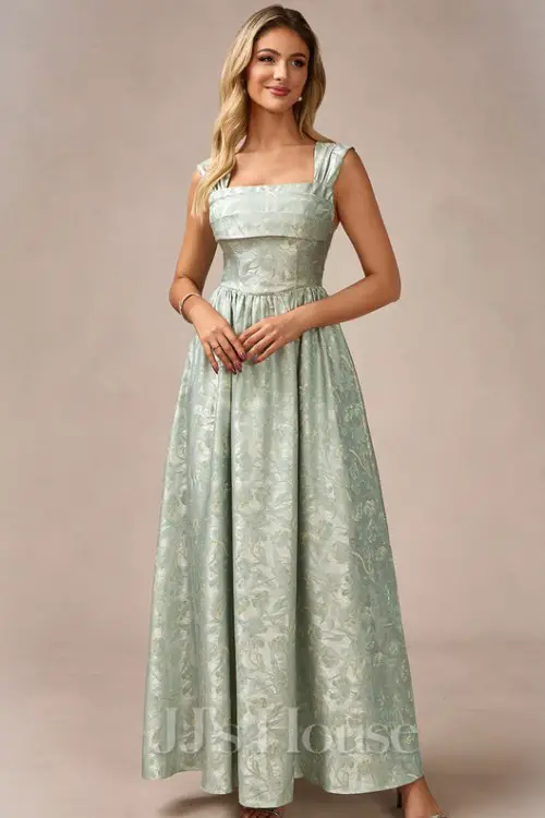 Square Sleeveless A-line Jacquard Maxi Dress