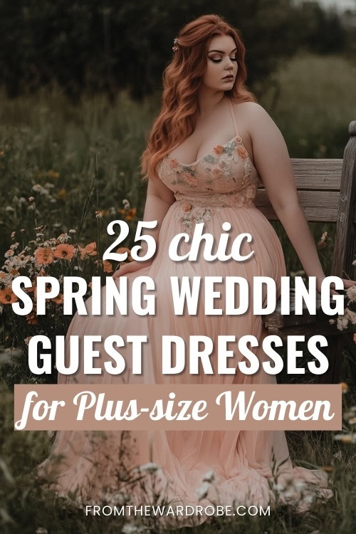 a plus size woman wears a wedding guest dress for spring