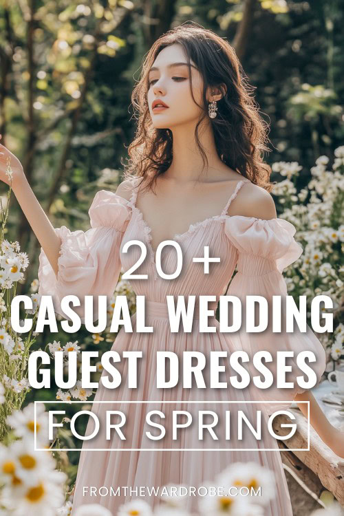 a woman wears a casual pink wedding guest dress for spring