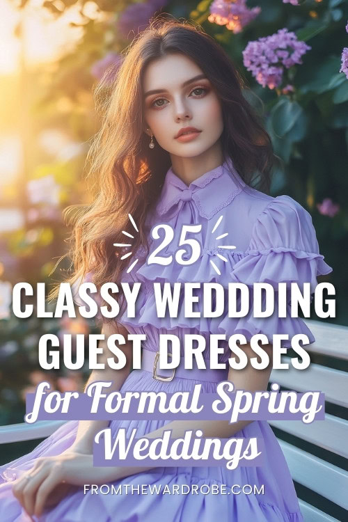 a woman wears a classy wedding guest dress for formal spring wedding