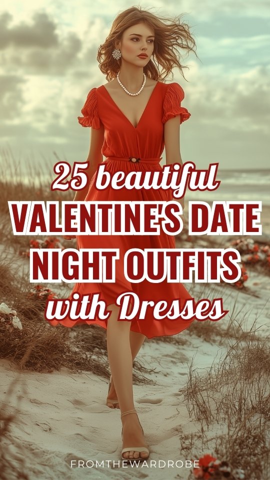 a woman wears a red dress for Valentine's Day date night