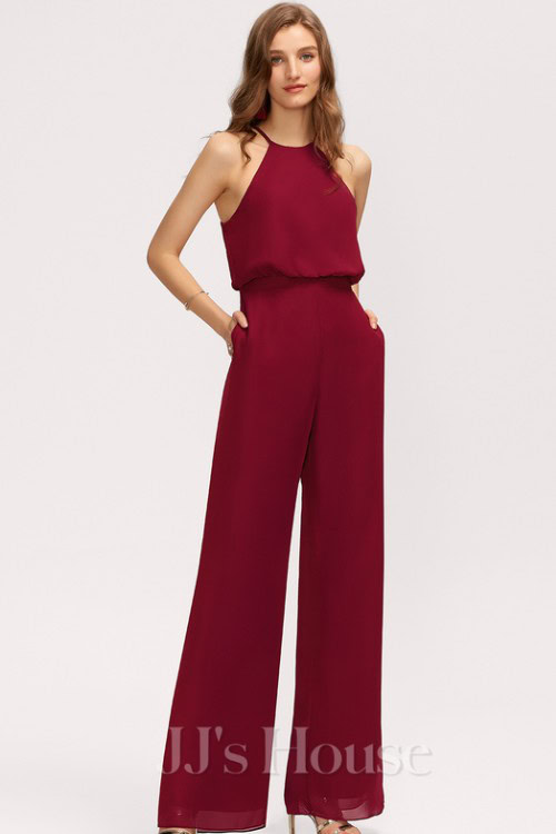 Halter Sleeveless A-line Chiffon Asymmetrical Midi Dress