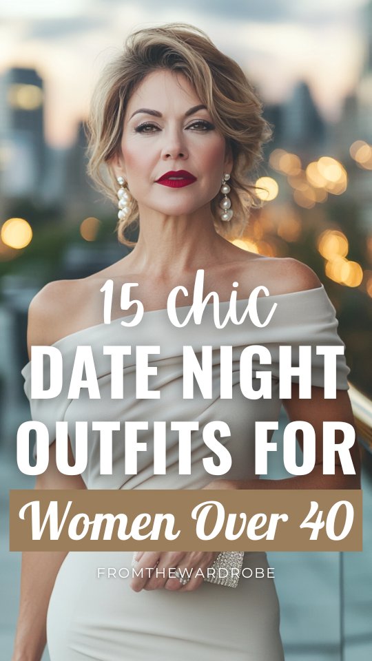 a woman over 40 wears an off shoulder satin dress for date night