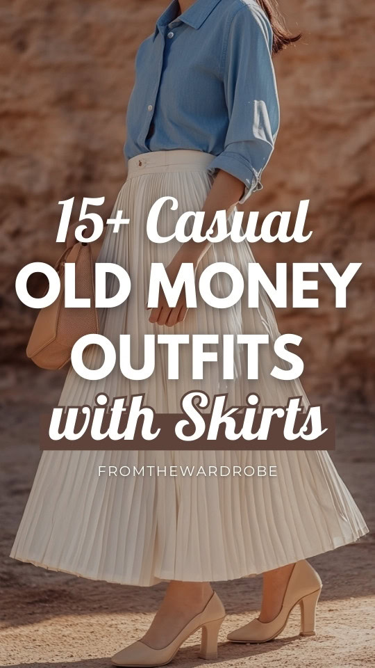 a woman wears a casual old money outfit with skirt