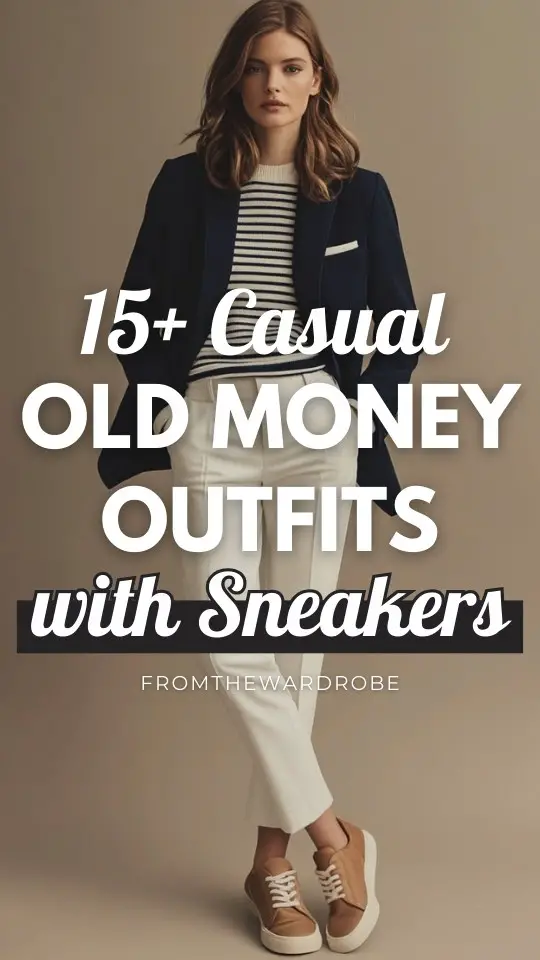 a woman wears a casual old money outfit with sneakers