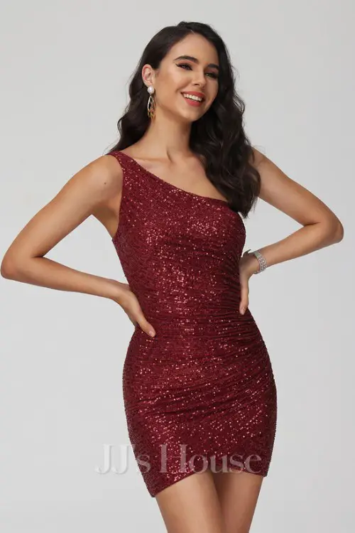 Bodycon One Shoulder Mini Sequin Homecoming Dress With Sequins