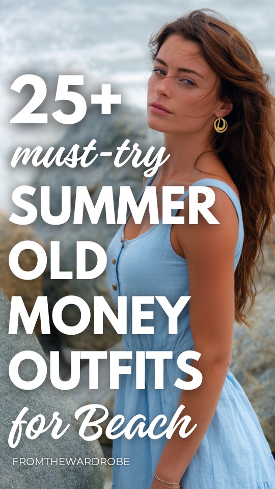 A woman wears a blue old money-stye dress to the beach in summer
