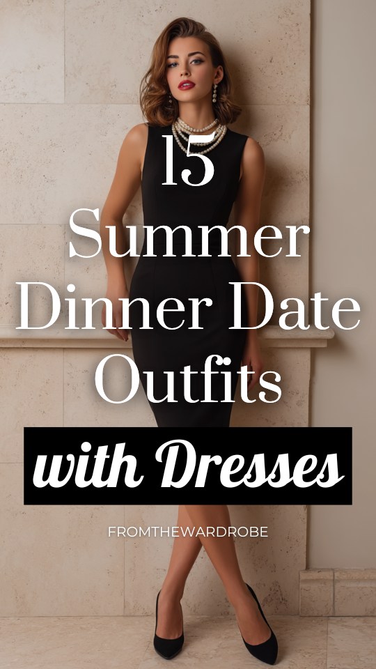 a woman wears a black dress for dinner date night in summer