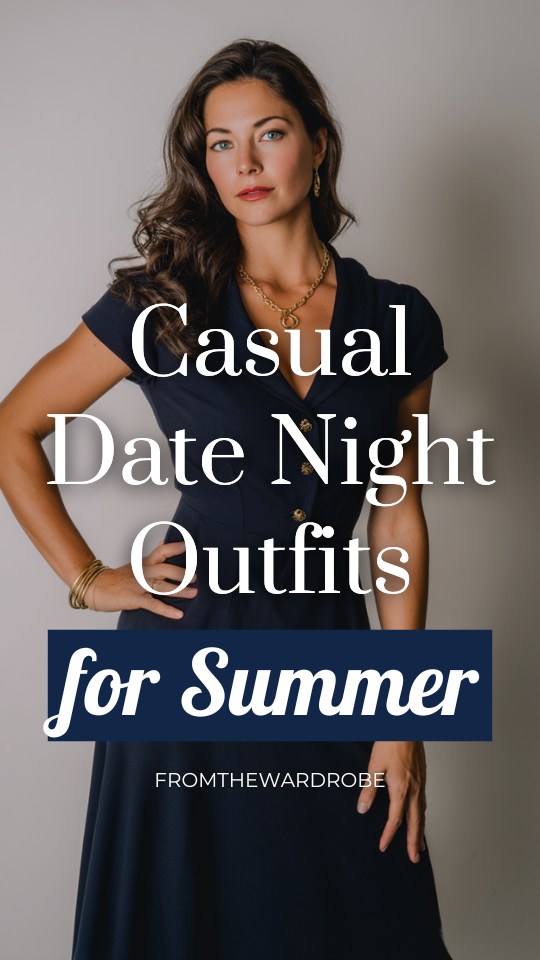 a woman wears a casual navy dress for date night in summer