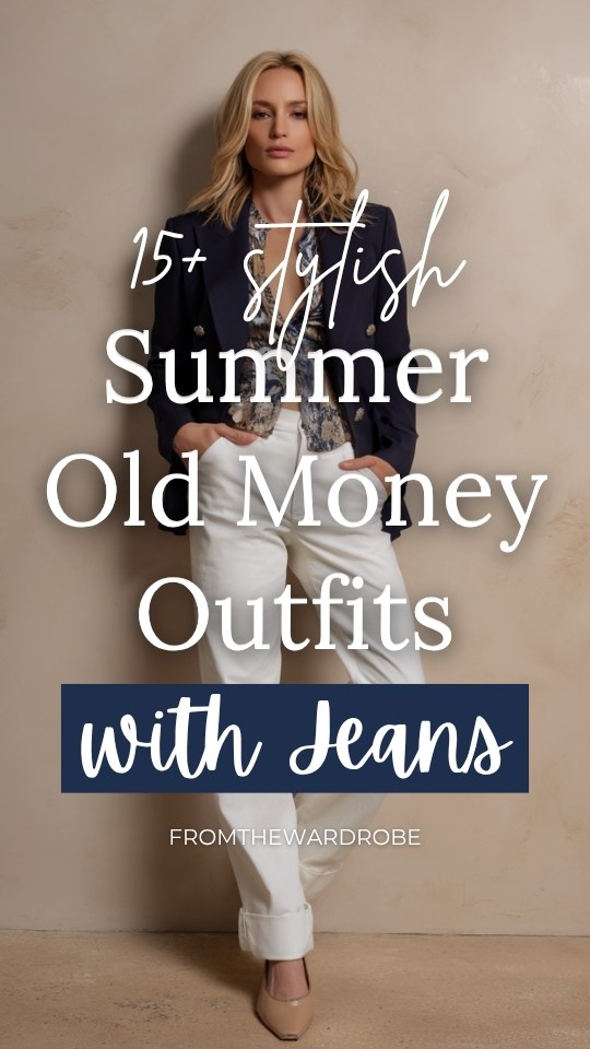 a woman wears an old money style outfit with jeans for summer