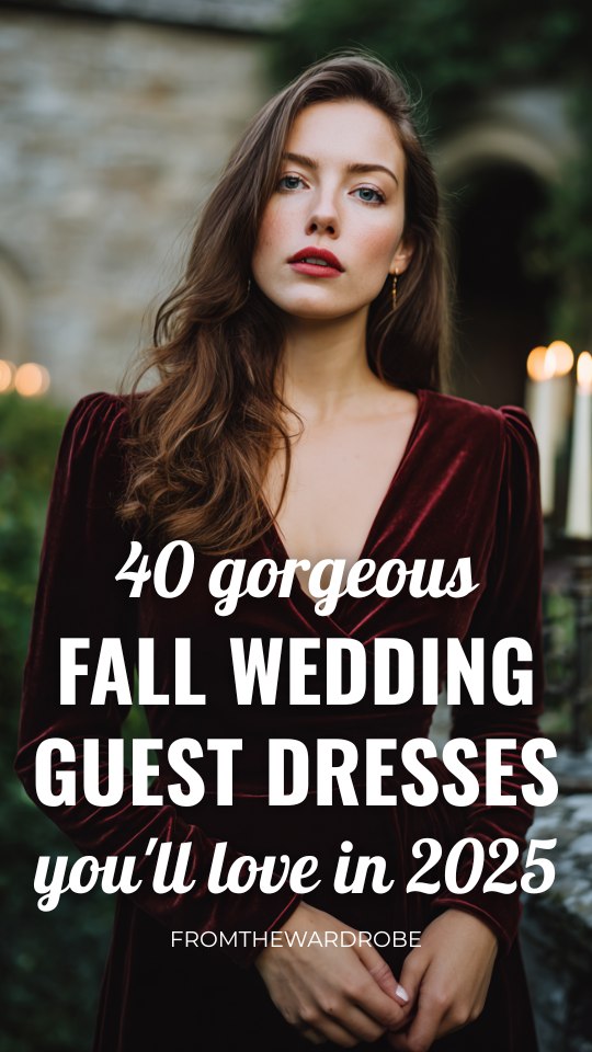 a woman wears a dark red velvet guest dress for fall wedding