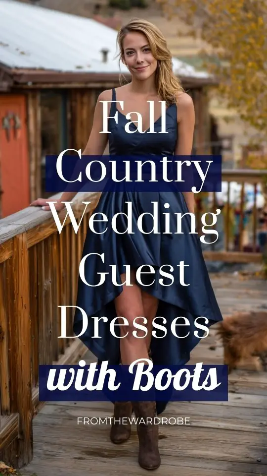 Fall country wedding guest dresses with boots, outdoor wedding fashion ideas for fall.