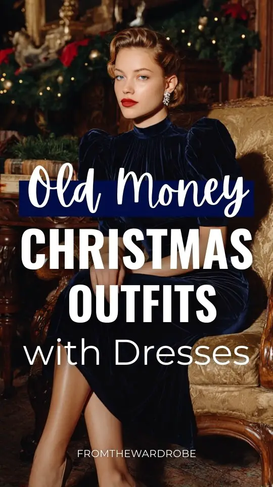 A woman in an old money Christmas outfit with a dress with puff sleeves, diamond earrings, and heeled Mary Janes