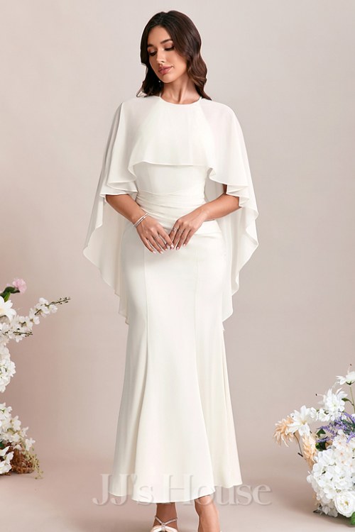 Cape Halter Sleeveless TrumpetMermaid Chiffon Satin Maxi Dress