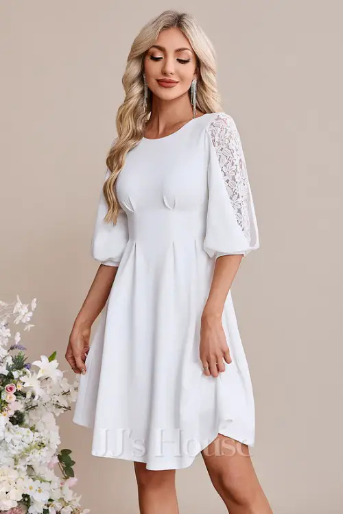 Scoop 3_4 Sleeve A-line Lace Stretch Crepe Mini Dress