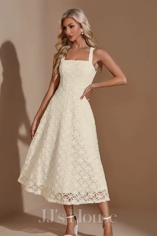 Square Sleeveless A-line Jacquard Midi Dress