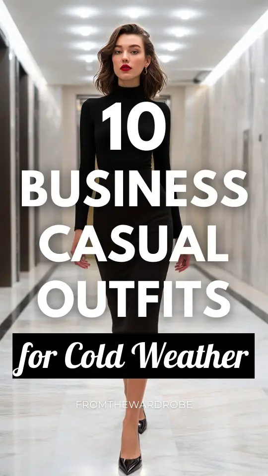 a woman styled in business casual outfit for cold weather with a midi pencil skirt with a refined knit top and pointed-toe flats