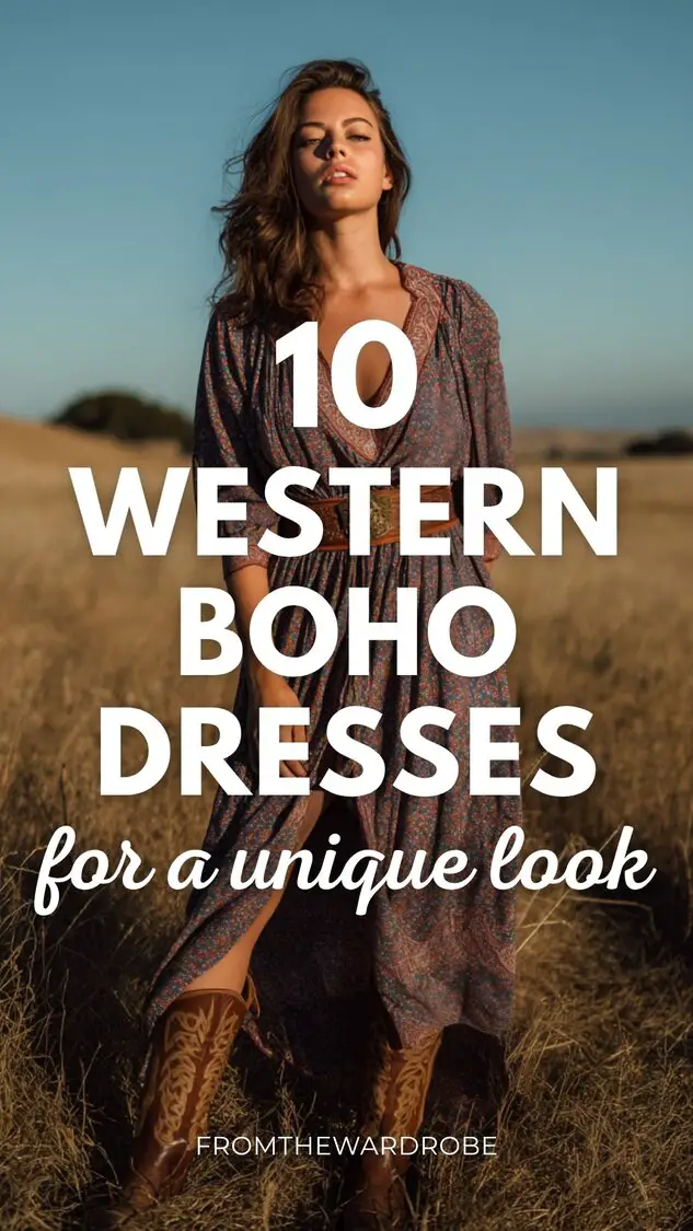 A woman wears a western boho dress with subtle prints and movement