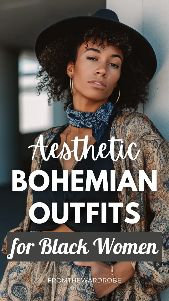 a black woman wears an aesthetic boho outfit with a black hat